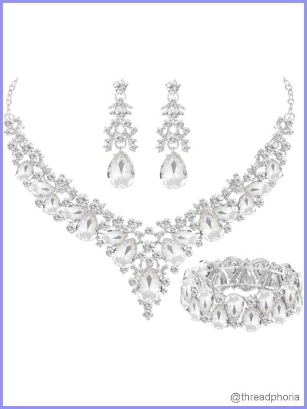 Bridal Jewelry Set Crystal Necklace Earrings Bracelet for Wedding Prom Party